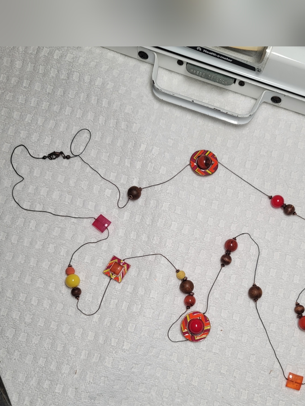 Colorful Boho Beaded Long Necklace - Pink, Red, Orange, Yellow, Brown